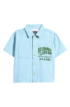 Billionaire Boys Club Kids' Stripe Short Sleeve Cotton Graphic Button-up Shirt In Blue