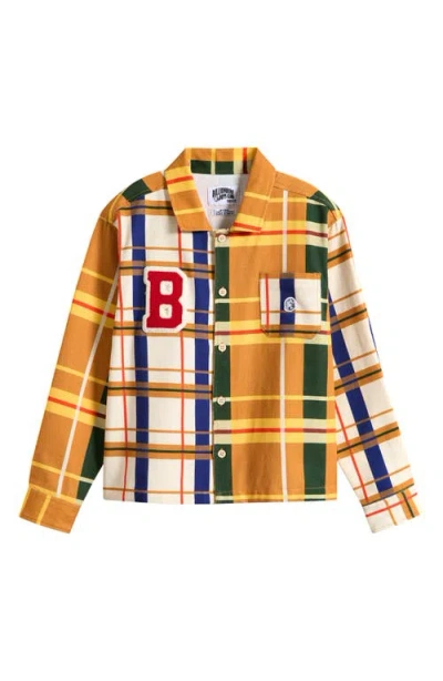 Billionaire Boys Club Kids' Valedictorian Plaid Cotton Twill Button-up Shirt In Gold