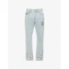 Billionaire Boys Club Mens Light Wash Blue Souvenir Graphic-print Straight-leg Denim Jeans In Blue