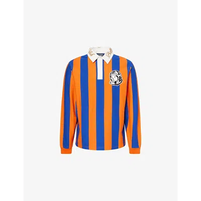 Billionaire Boys Club Mens Orange Stripe Heavy Striped Embroidered-collar Cotton Rugby Polo Shirt