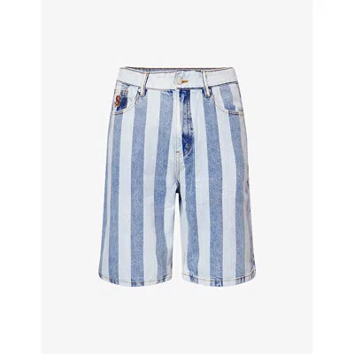 Billionaire Boys Club Mens  Striped Embroidered Denim Shorts In Blue