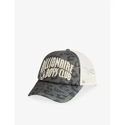 Billionaire Boys Club Mens Olive Leopard Print Arch Logo Trucker Cap In Gray