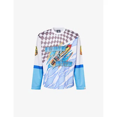 Billionaire Boys Club Mens White Blue Speed Ripper Sport Long-sleeves Cotton Top Xl