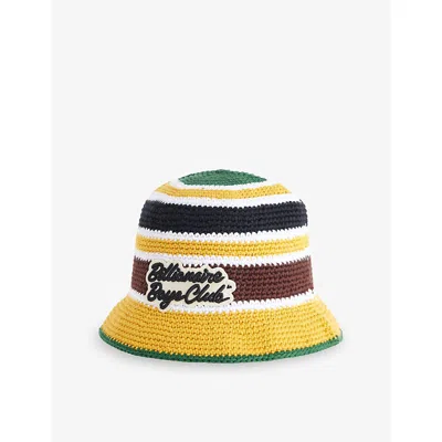 Billionaire Boys Club Mens Yellow Logo-patch Striped Cotton-crochet Bucket Hat