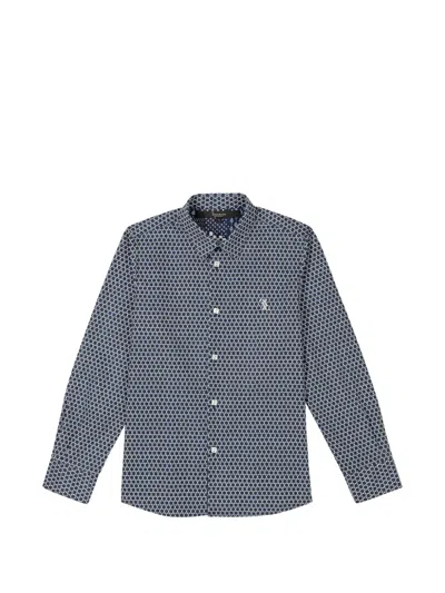 Billionaire Kids' Clayton Printed Embroidered Shirt In Blue