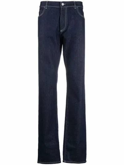 Billionaire Contrast Stitching Straight-leg Jeans In Blue