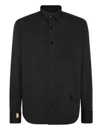 Billionaire Cotton Tuxedo Shirt Gold Cut Men In Black