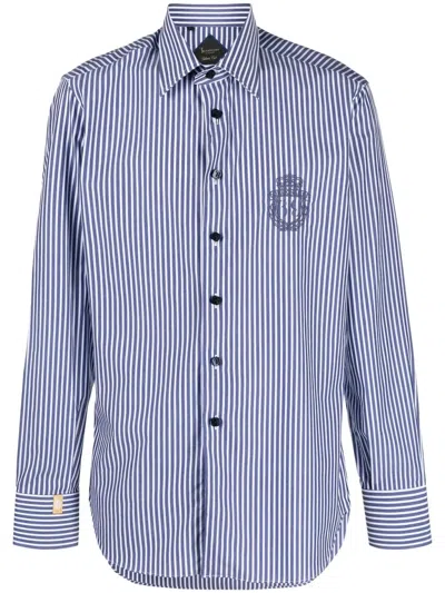 Billionaire Crest Embroidered Striped Shirt In Blue