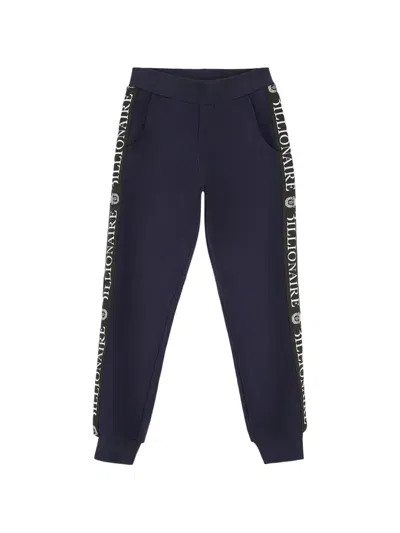 Billionaire Kids' Crest Logo-tape Track Trousers In Blue