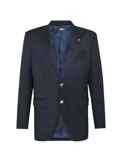 Billionaire Crest Peak-lapel Blazer In Blue