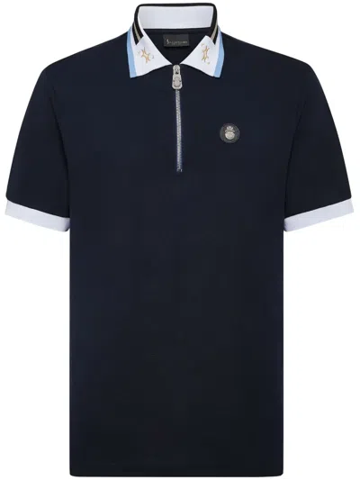 Billionaire Crest-plaque Cotton Polo Shirt In Blau