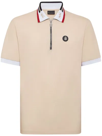 Billionaire Crest-plaque Cotton Polo Shirt In Neutrals