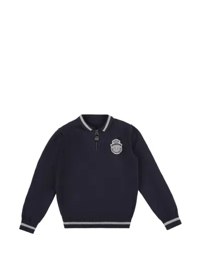 Billionaire Kids' Crest Quarter-zip Embroidered-detail Cotton Pullover In Blue