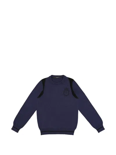 Billionaire Kids' Crest Round-neck Sweater In Blue