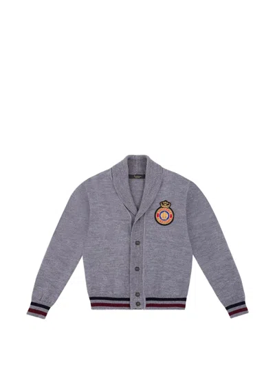 Billionaire Kids' Crest-appliqué Cardigan In Gray