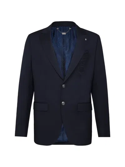 Billionaire Crest-embroidered Blazer In Blue