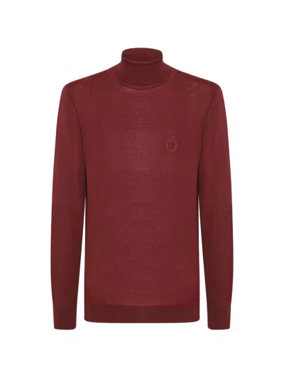 Billionaire Crest-embroidered Roll-neck Sweater In Red