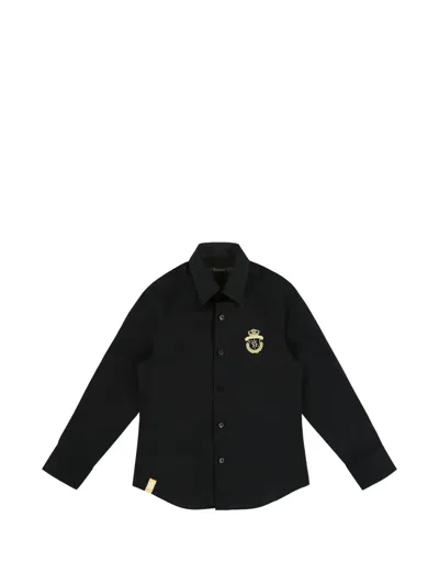Billionaire Kids' Crest-embroidered Shirt In Black