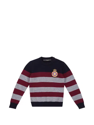 Billionaire Kids' Crest-embroidered Striped Sweater In Blue