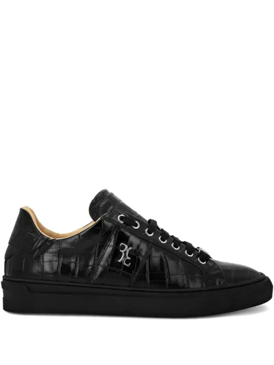 Billionaire Crocodile-effect Leather Sneakers In Black