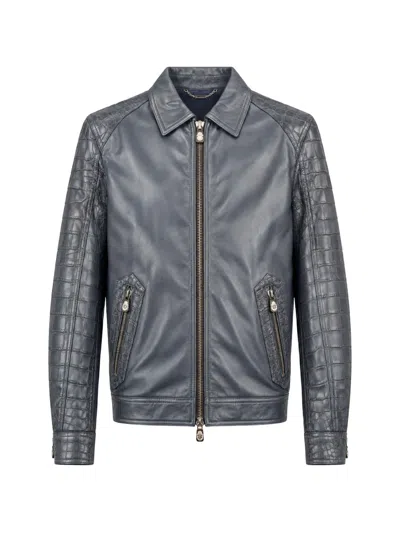Billionaire Crocodile-effect Panelled Leather Jacket In Animal Print