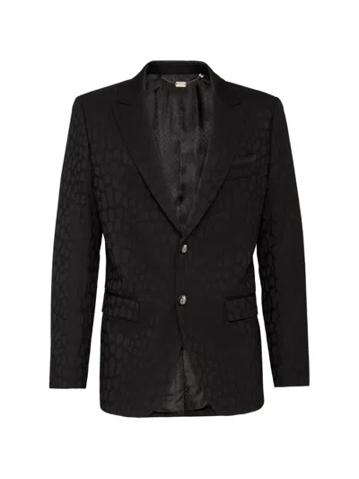 Billionaire Crocodile-effect Peak-lapel Blazer In Animal Print