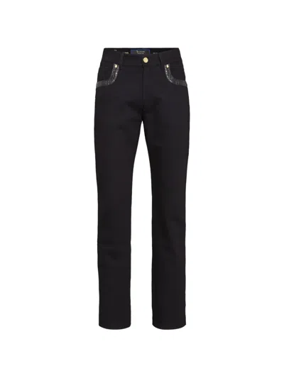 Billionaire Crocodile-effect Trim Jeans In Black