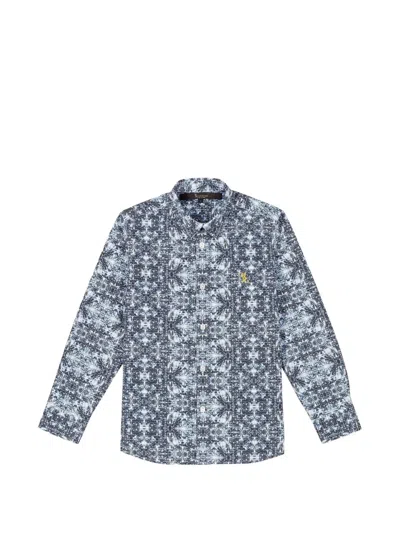 Billionaire Kids' Davide All-over Print Embroidered-logo Cotton Shirt In Gray