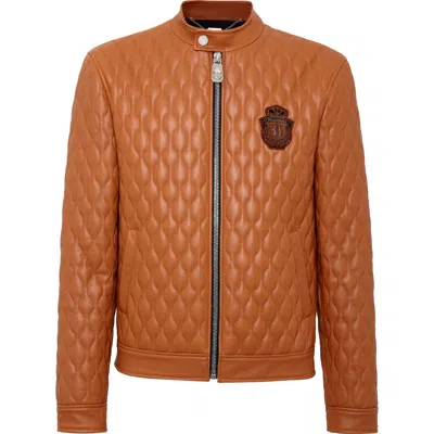 Billionaire Diamond Quilted Nappa Leather Biker Jacket Men In Brown