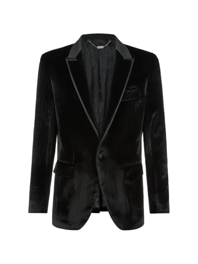 Billionaire Elegant Herringbone-pattern Velvet Blazer In Black