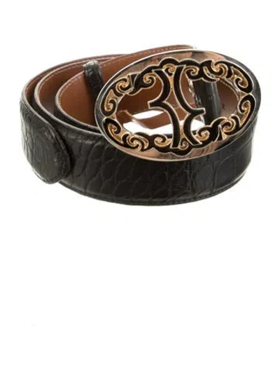 Pre-owned Billionaire Embossed Leather Belt In Black