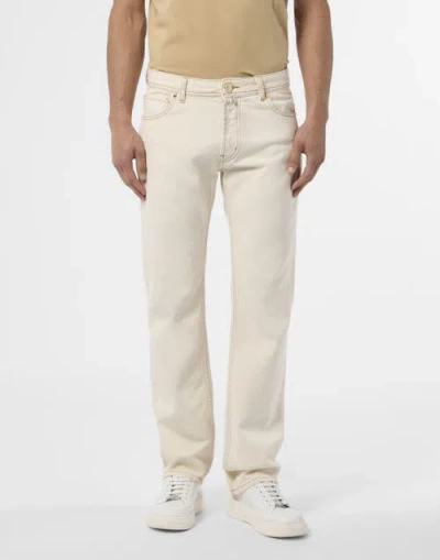 Billionaire Embroidered 5 Pockets Regular Cut Jeans Men In Beige