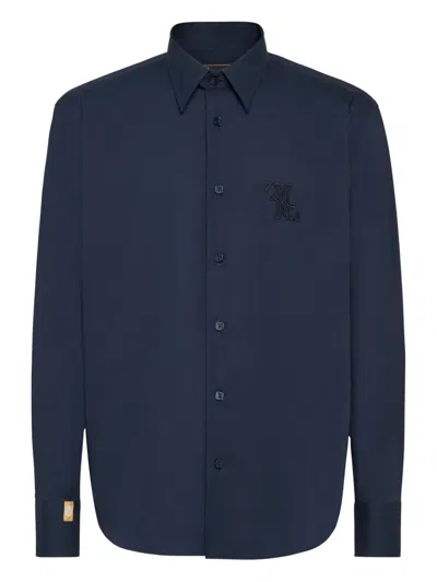 Billionaire Embroidered Cotton Shirt In Blue