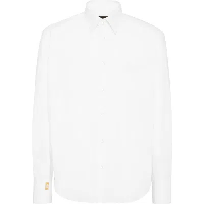 Billionaire Embroidered Cotton Shirt Loose Fit Men In White