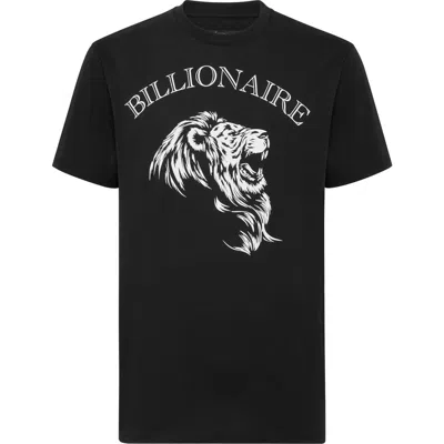 Billionaire Embroidered Round Neck T-shirt Lion Men In Black
