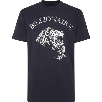Billionaire Embroidered Round Neck T-shirt Lion Men In Blue