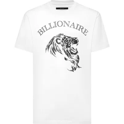 Billionaire Embroidered Round Neck T-shirt Lion Men In White