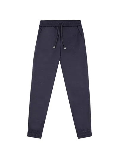 Billionaire Kids' Embroidered-detail Slim-fit Wool Trousers In Blue