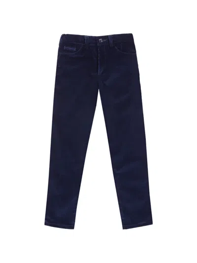 Billionaire Kids' Five-pocket Crest-embroidered Trousers In Blue