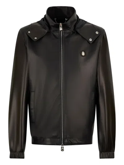 Billionaire Hooded Leather Jacket In Black