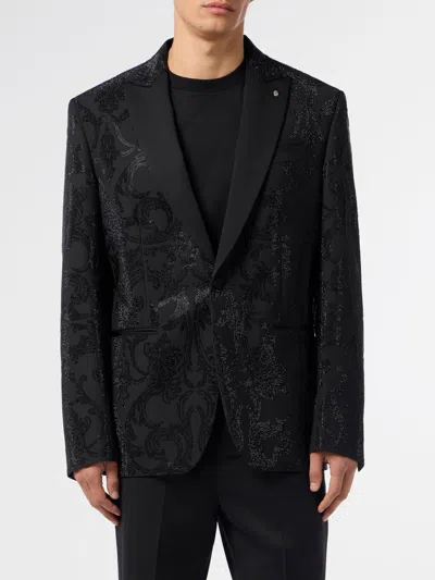 Billionaire Single-breasted Blazer With All-over Rhinestones In Black