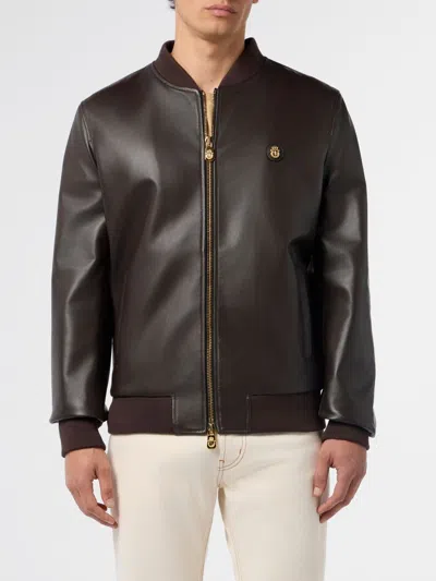 Billionaire Nappa Leather Bomber Jacket In Brown