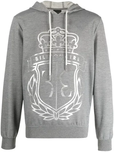 Billionaire Kingham Foil Logo Print Hoodie In 10 Grey