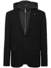 Billionaire Layered Hoodie Notch Lapels Blazer In Black