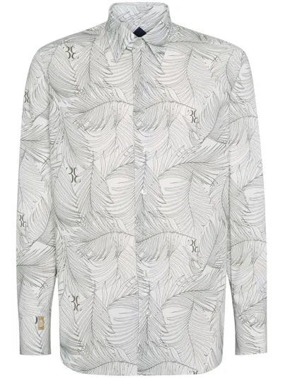 Billionaire Leaf-print Linen Shirt In Grey