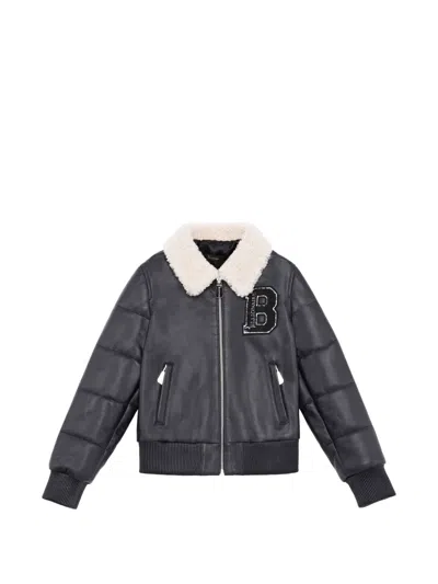Billionaire Kids' Leather Bomber Jacket In Black