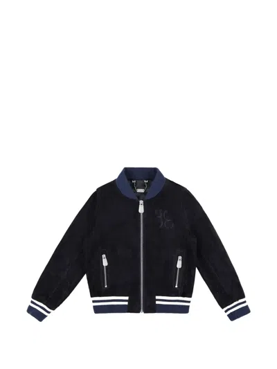 Billionaire Kids' Leather Bomber Jacket In Blue
