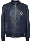 Billionaire Leather Bomber Jacket In Blue
