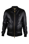 Billionaire Logo-patch Leather Jacket In Black