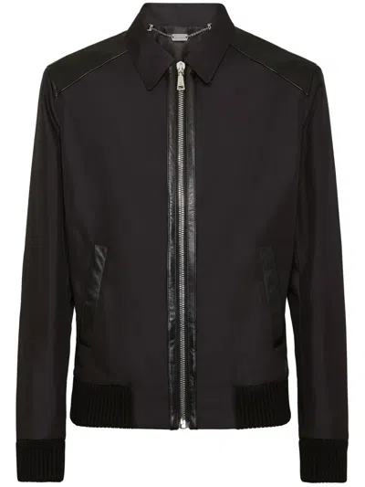 Billionaire Leather-trim Bomber Jacket In Black
